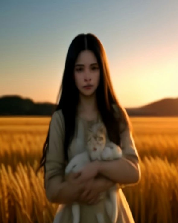 AI concept of a person holding their cat in warm sunlight.